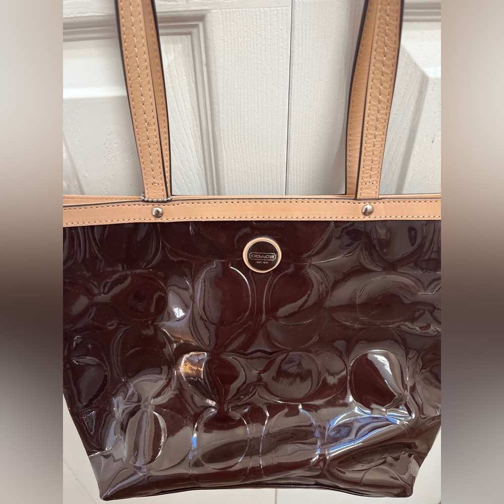 Coach Dark Brown Patent Leather Tote
